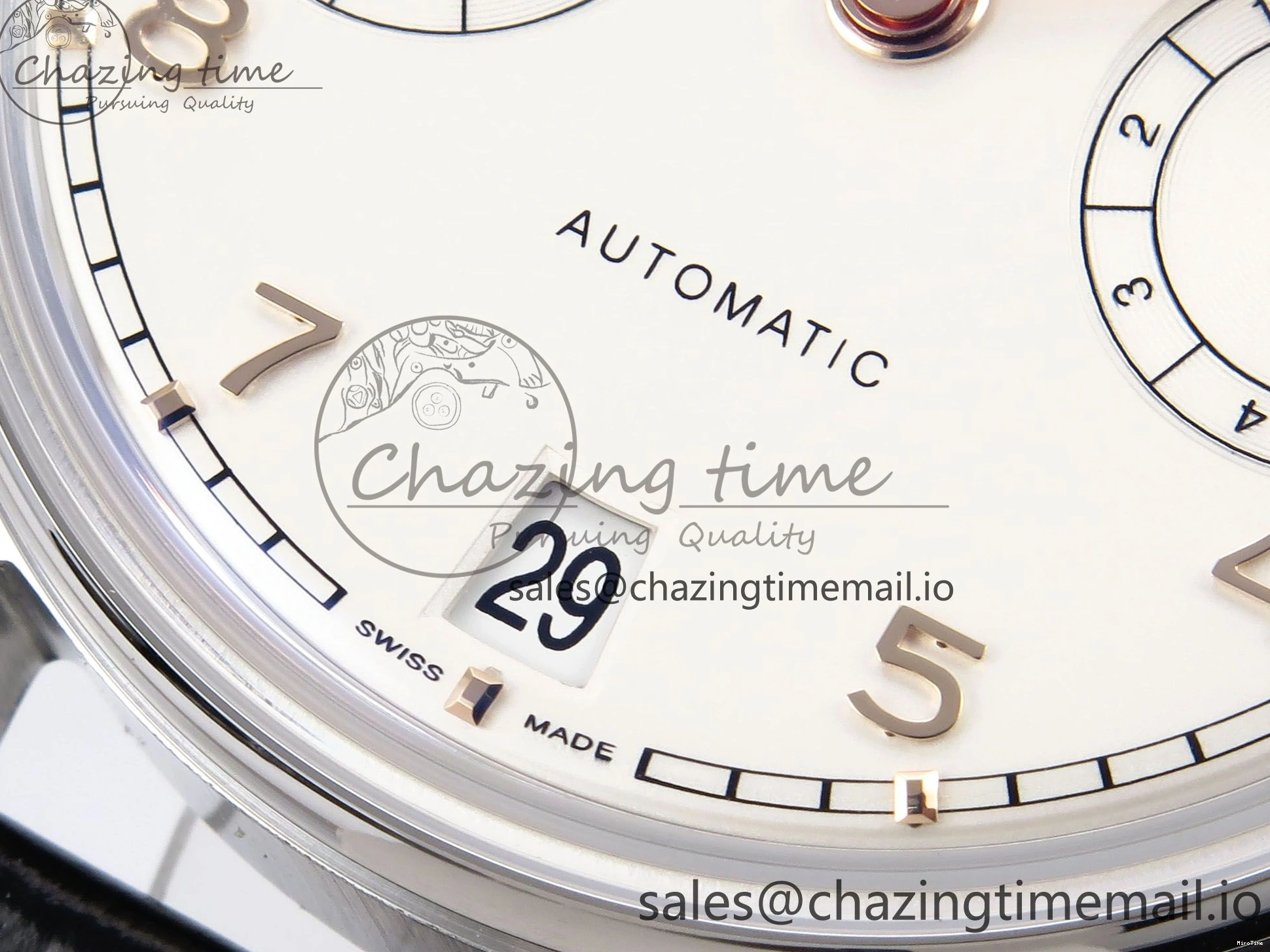 MIROTIME 0214 OnTrend Portugieser Automatic 42mm SS APSF 1:1 Best Edition White RG Dial on Black Leather Strap A 7010